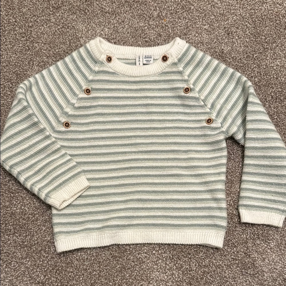 Janie and Jack Striped Green and White Sweater